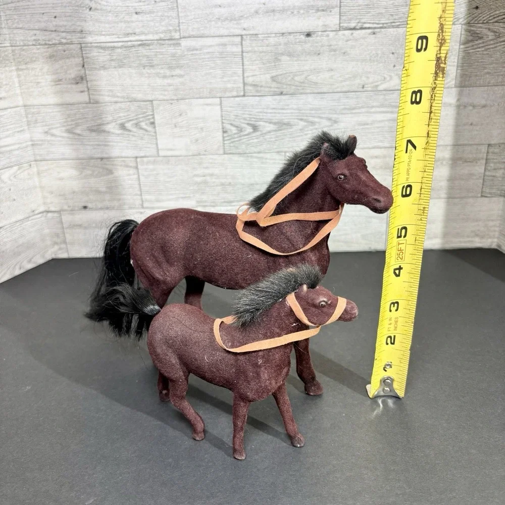 Vintage Flocked Brown Horse Pony‎ Black Maine Mother And Calf